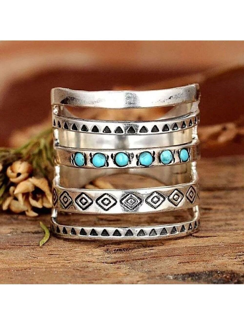 Retro Round Veneered Sausage Turquoise Rings 925 Sterling Silver